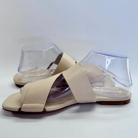 Vince Dylan Leather Flat Sandals Size 9.5M Beige Asymmetrical Slide Shoes - Picture 7 of 16